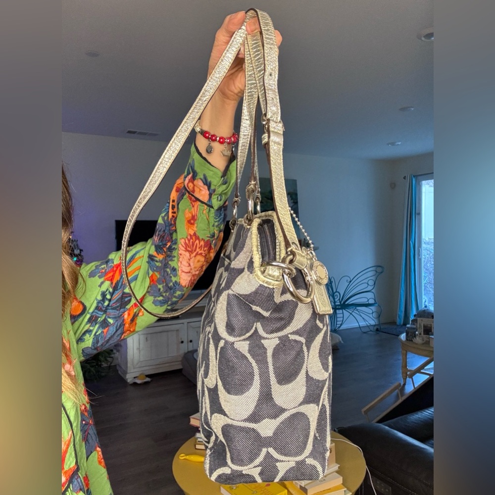 Coach Signature Striped Denim Tote - Picture 8 of 17